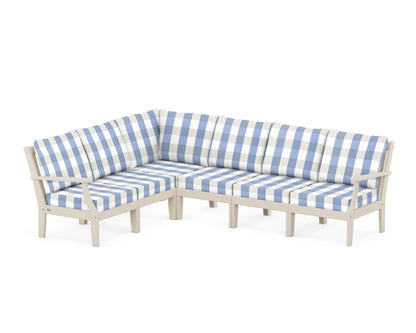 POLYWOOD® Braxton Modular 6-Piece Deep Seating Set in Sand / Buffalo Plaid Sky Blue