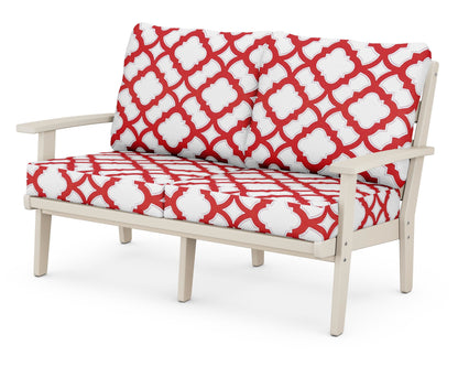 POLYWOOD® Grant Park Deep Seating Loveseat in Sand / Trellis Crimson