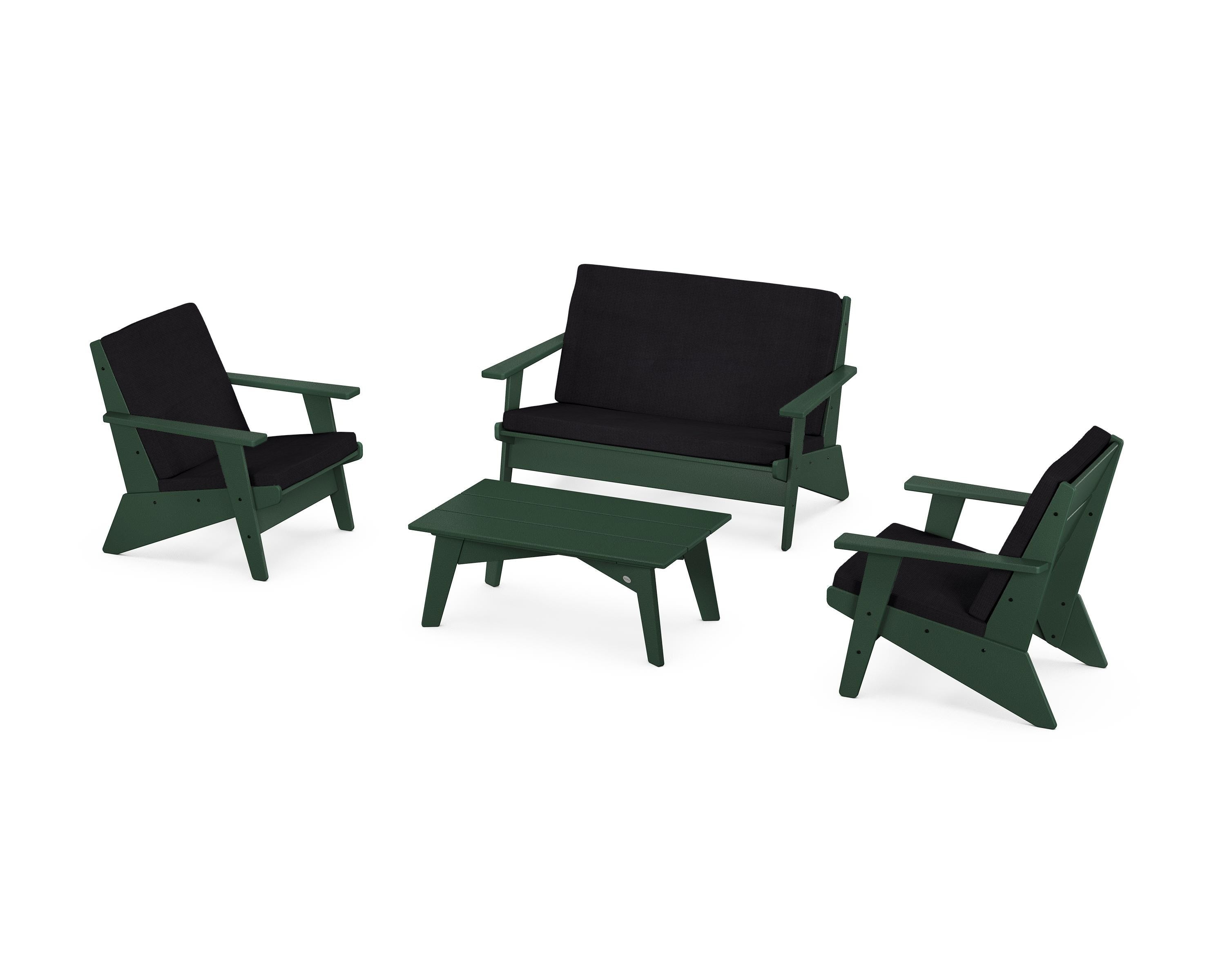 POLYWOOD® Riviera Modern Lounge 4-Piece Set in Green / Midnight Linen