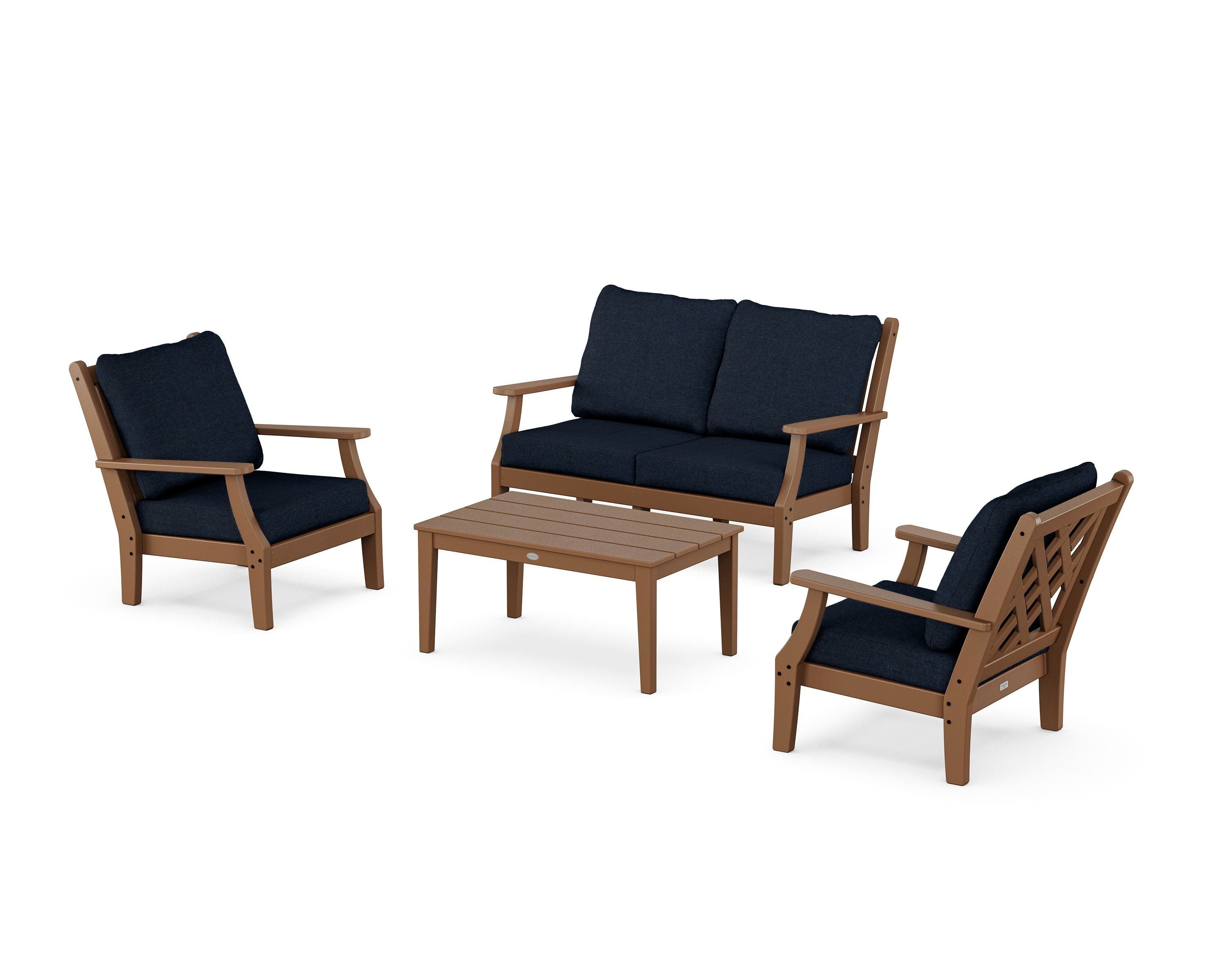 Country Living Wovendale 4-Piece Deep Seating Set with Loveseat in Teak / Marine Indigo