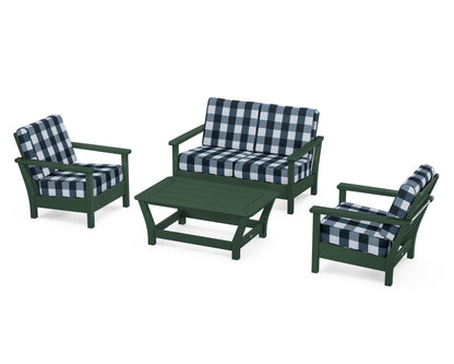POLYWOOD® Harbour 4-Piece Deep Seating Set in Green / Buffalo Plaid Marine Indigo