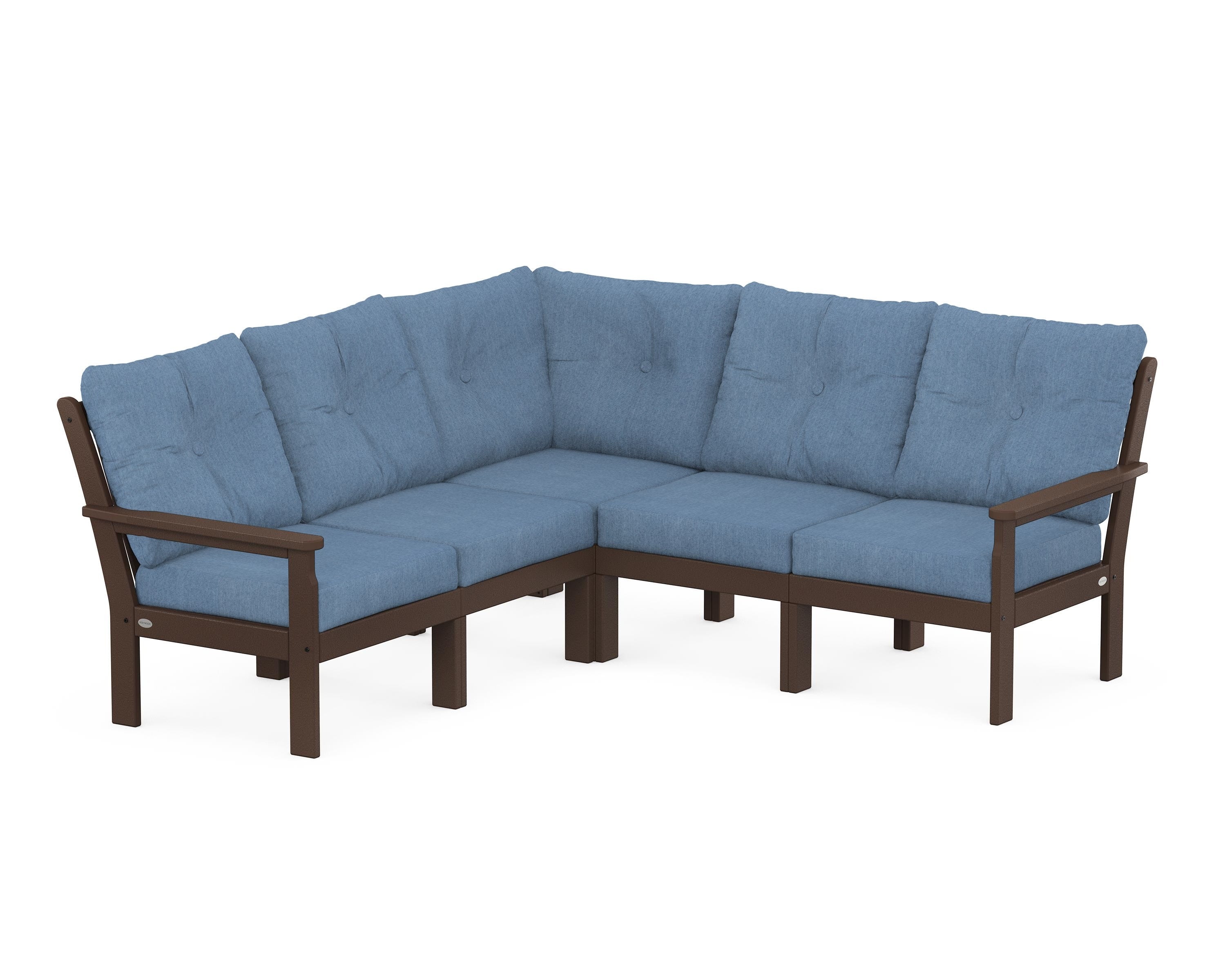 POLYWOOD® Vineyard 5-Piece Sectional in Mahogany / Sky Blue