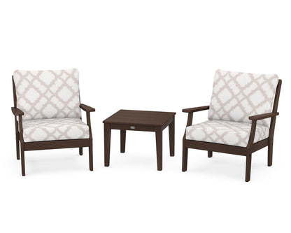 POLYWOOD® Braxton 3-Piece Deep Seating Set in Mahogany / Trellis Dune Burlap