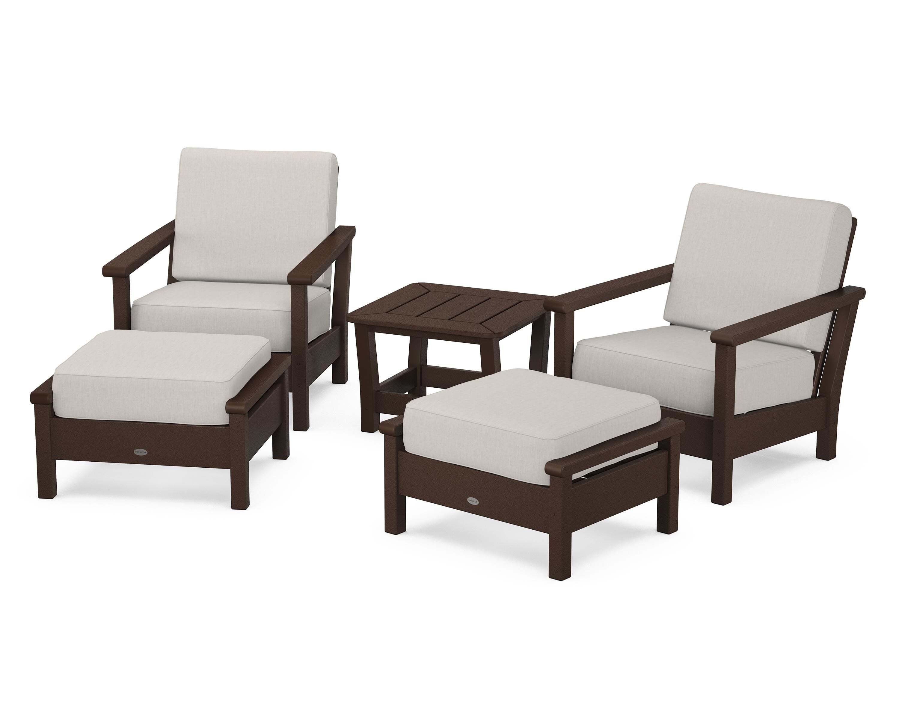 POLYWOOD® Harbour 5-Piece Deep Seating Chair Set in Mahogany / Cast Ash