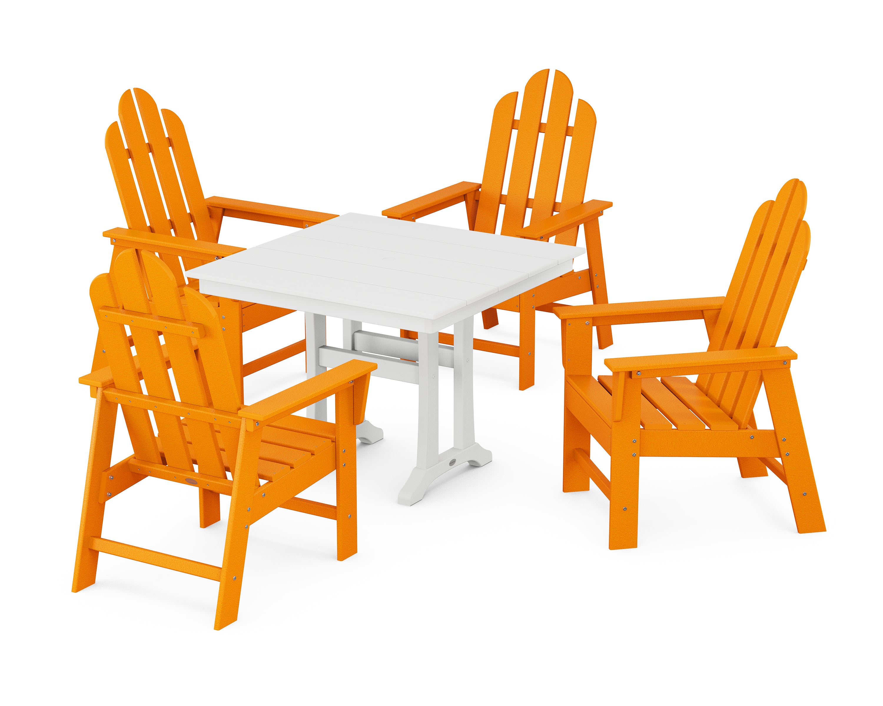 POLYWOOD® Long Island 5-Piece Farmhouse Dining Set With Trestle Legs in Tangerine / White