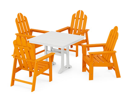 POLYWOOD® Long Island 5-Piece Farmhouse Dining Set With Trestle Legs in Tangerine / White