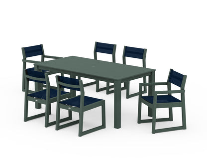 POLYWOOD® EDGE Sling 7-Piece Parsons Dining Set in Green / Navy Blue Sling