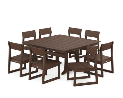 POLYWOOD® EDGE Side Chair 9-Piece Dining Set with Trestle Legs in Mahogany