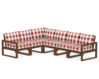POLYWOOD® EDGE 6-Piece Modular Deep Seating Set in Teak / Buffalo Plaid Crimson
