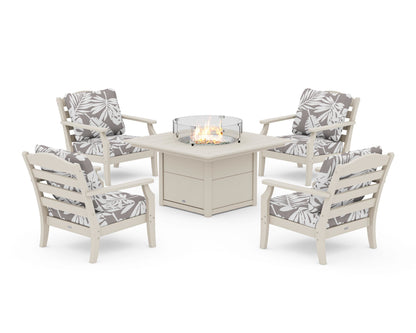 Draper James™ by  POLYWOOD® Savannah 5-Piece Deep Seating Set with Fire Pit Table in Sand / Leaf Grey Mist