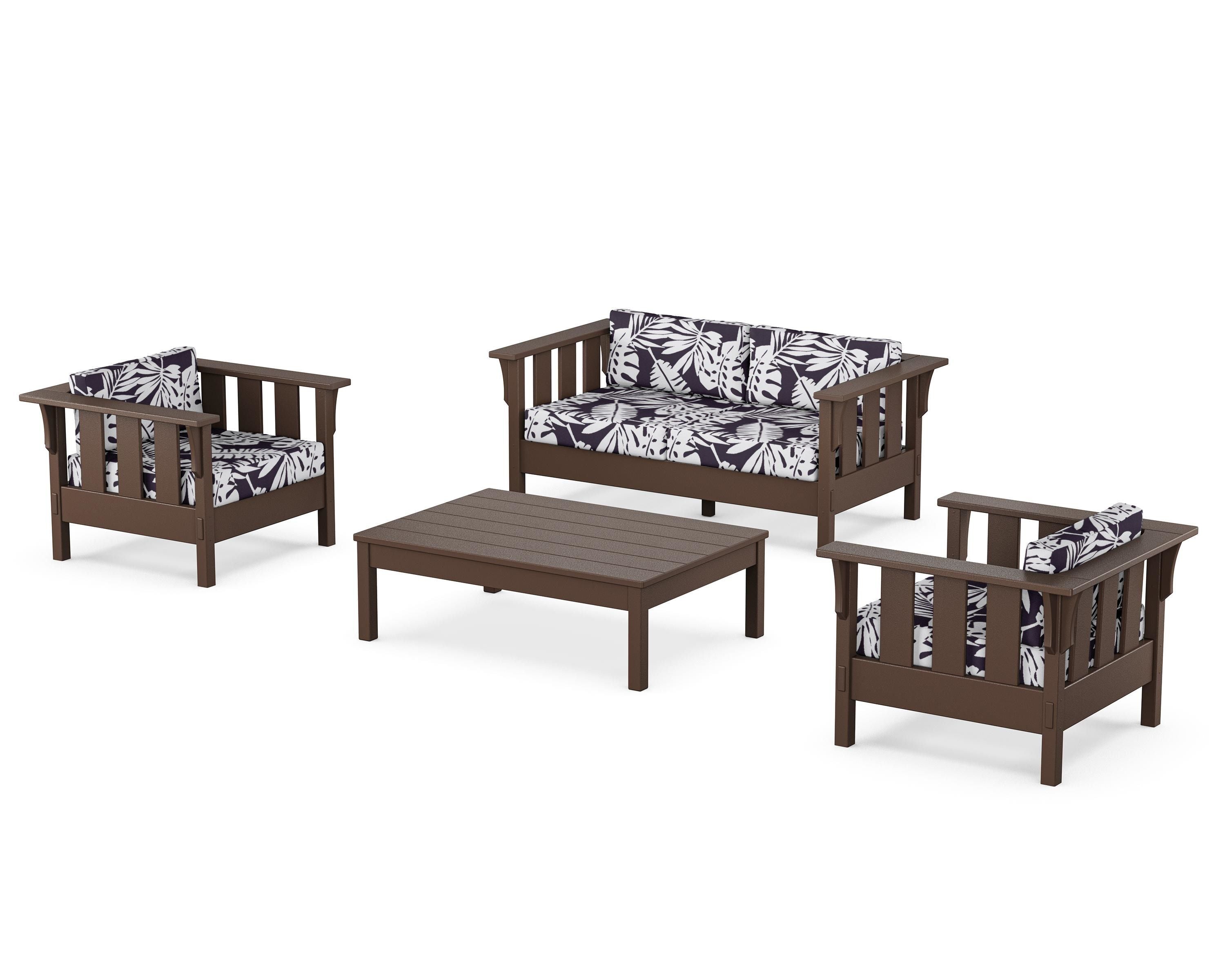 Martha Stewart by POLYWOOD® Acadia 4-Piece Deep Seating Set with Loveseat in Mahogany / Leaf Navy