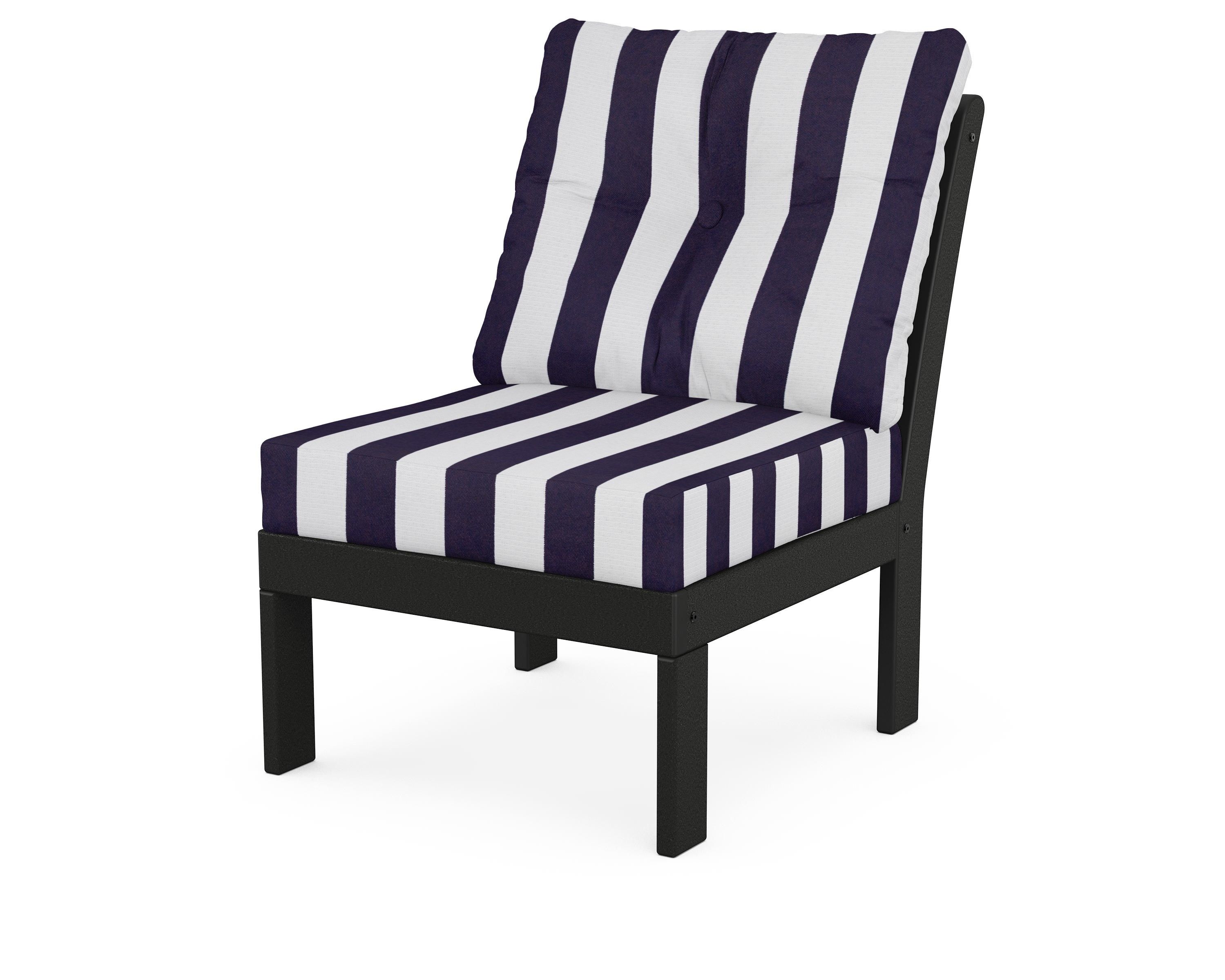 POLYWOOD® Vineyard Modular Armless Chair in Black / Cabana Stripe Navy