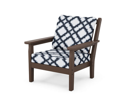 POLYWOOD® Chippendale Deep Seating Chair in Mahogany / Trellis Marine Indigo