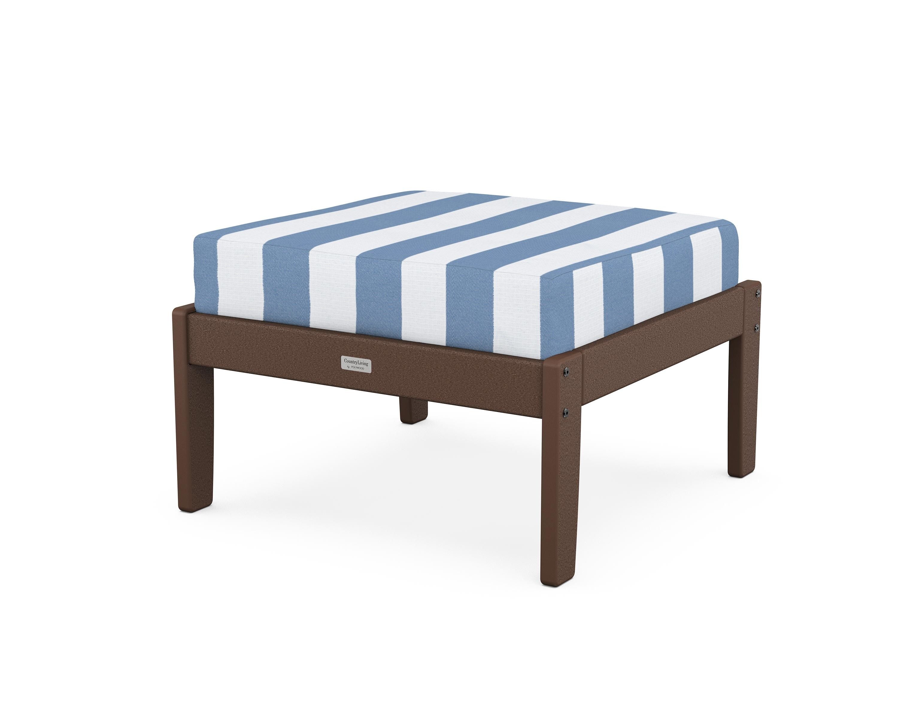 Country Living Cottage Deep Seating Ottoman in Mahogany / Cabana Stripe Sky Blue