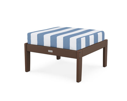 Country Living Cottage Deep Seating Ottoman in Mahogany / Cabana Stripe Sky Blue