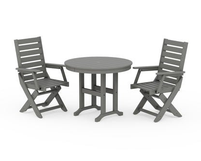 POLYWOOD® Captain Folding Chair 3-Piece Round Dining Set in Slate Grey