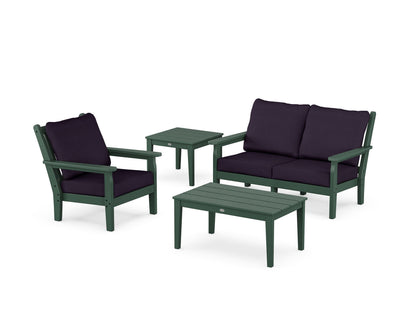 POLYWOOD® Chippendale 4-Piece Deep Seating Set in Green / Navy Linen