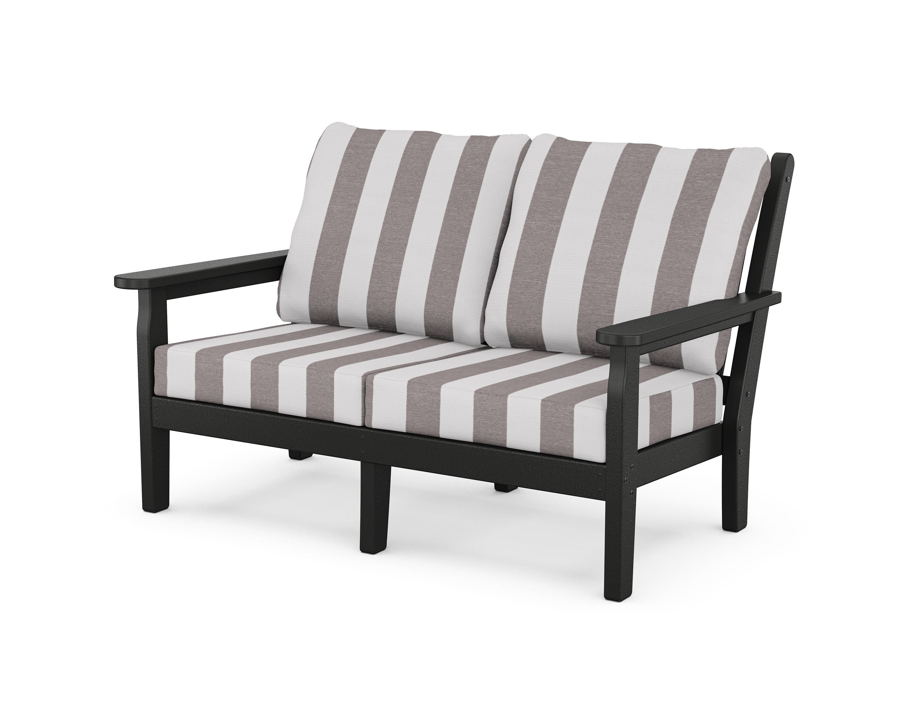 POLYWOOD® Chippendale Deep Seating Loveseat in Black / Cabana Stripe Grey Mist