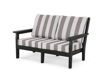 POLYWOOD® Chippendale Deep Seating Loveseat in Black / Cabana Stripe Grey Mist