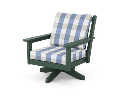 POLYWOOD® Chippendale Deep Seating Swivel Chair in Green / Buffalo Plaid Sky Blue