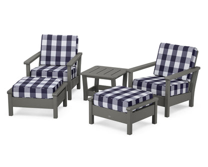 POLYWOOD® Harbour 5-Piece Deep Seating Chair Set in Slate Grey / Buffalo Plaid Navy
