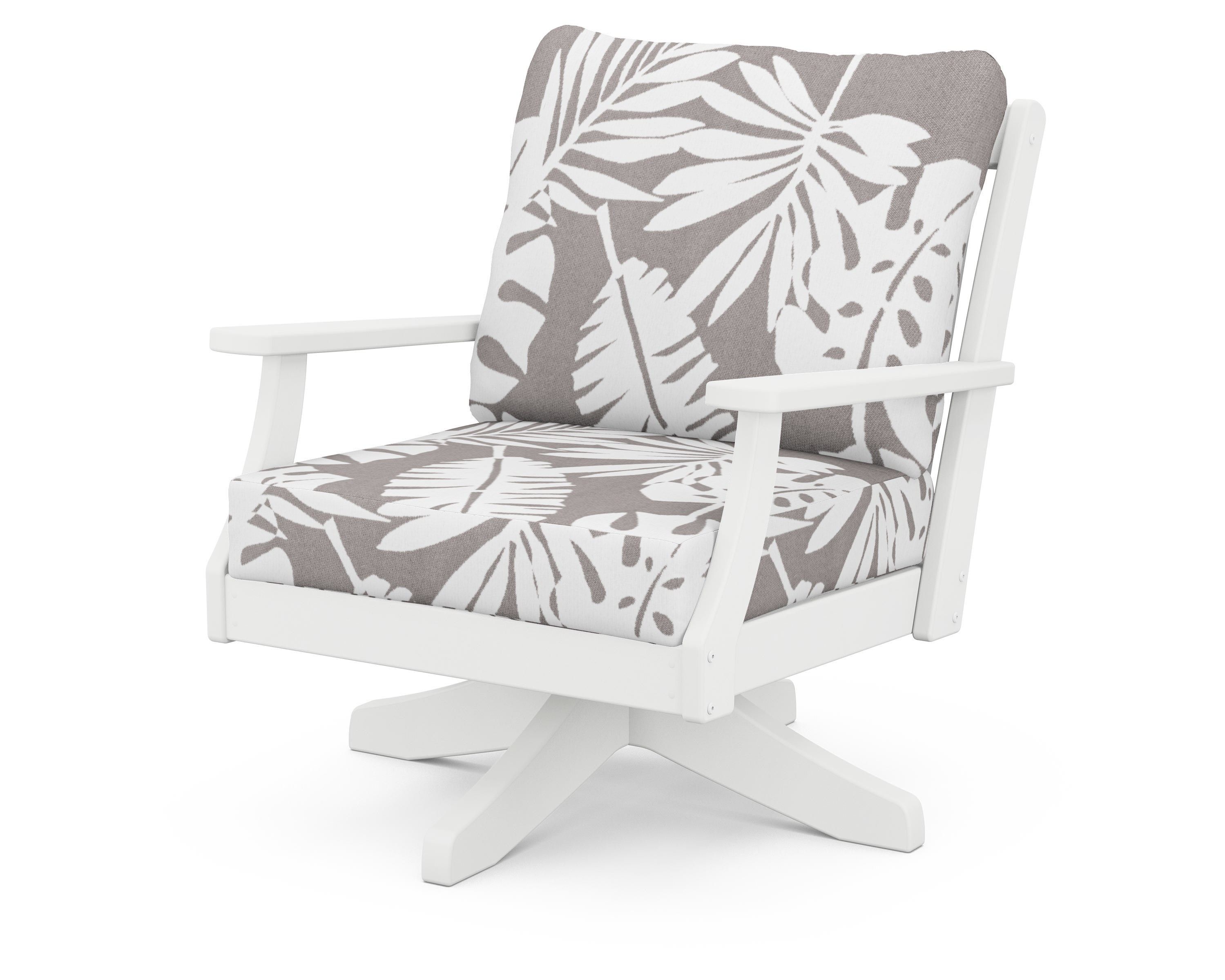 POLYWOOD® Braxton Deep Seating Swivel Chair in White / Leaf Grey Mist