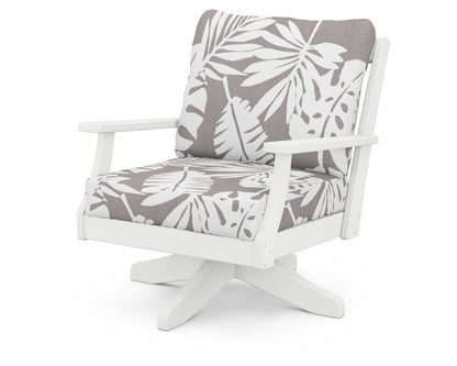 POLYWOOD® Braxton Deep Seating Swivel Chair in White / Leaf Grey Mist