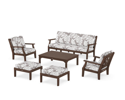 Martha Stewart by POLYWOOD® Chinoiserie 6-Piece Lounge Sofa Set in Mahogany / Leaf Grey Mist