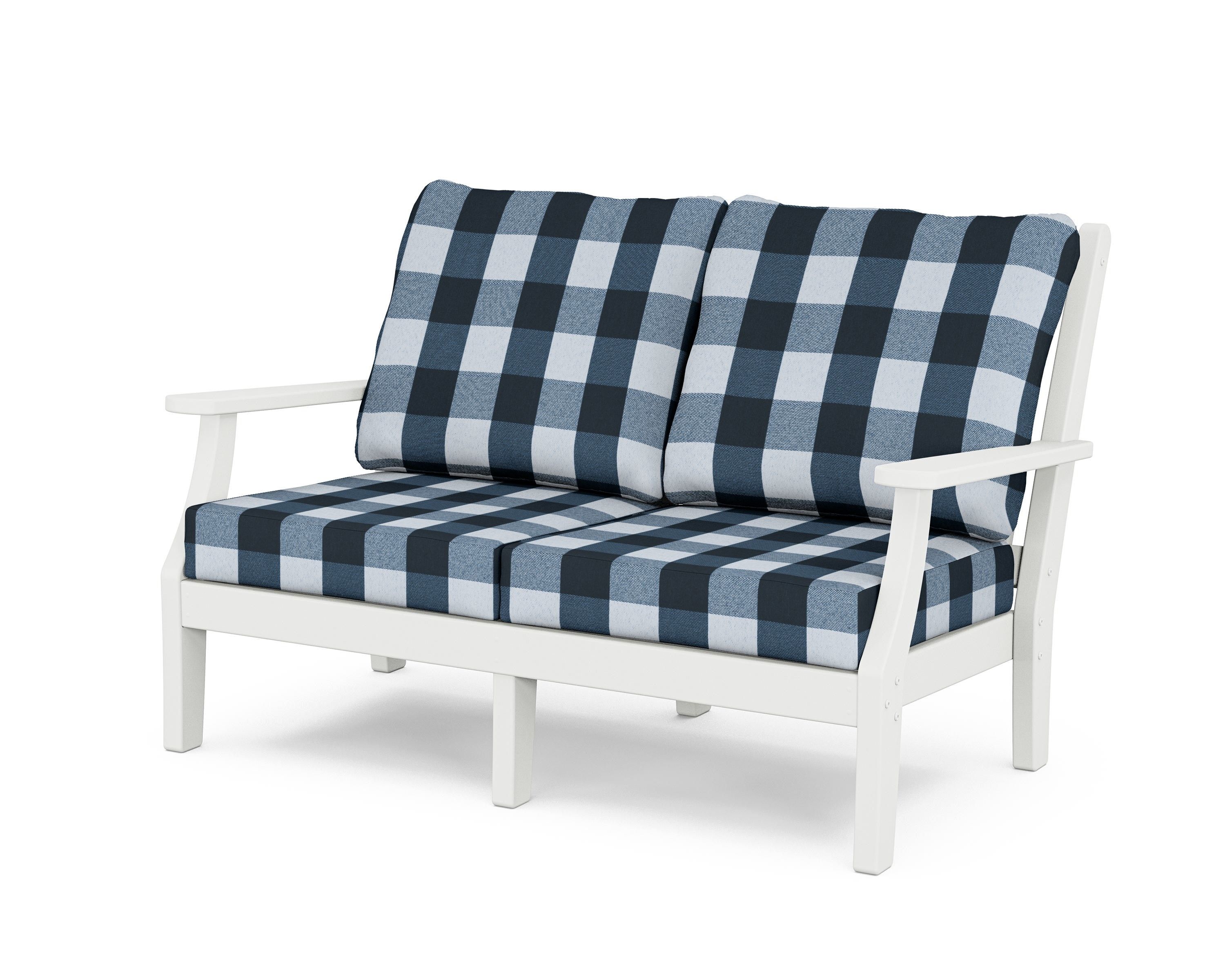 Country Living Wovendale Deep Seating Loveseat in White / Buffalo Plaid Marine Indigo