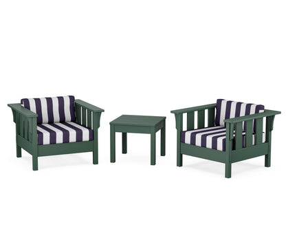 Martha Stewart by POLYWOOD® Acadia 3-Piece Deep Seating Set in Green / Cabana Stripe Navy
