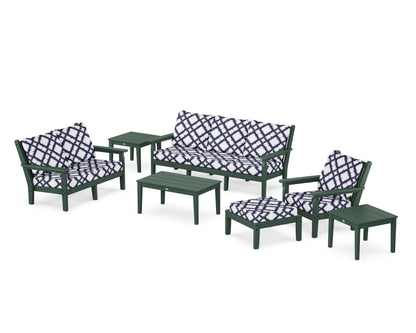 POLYWOOD® Chippendale 7-Piece Deep Seating Set in Green / Trellis Navy