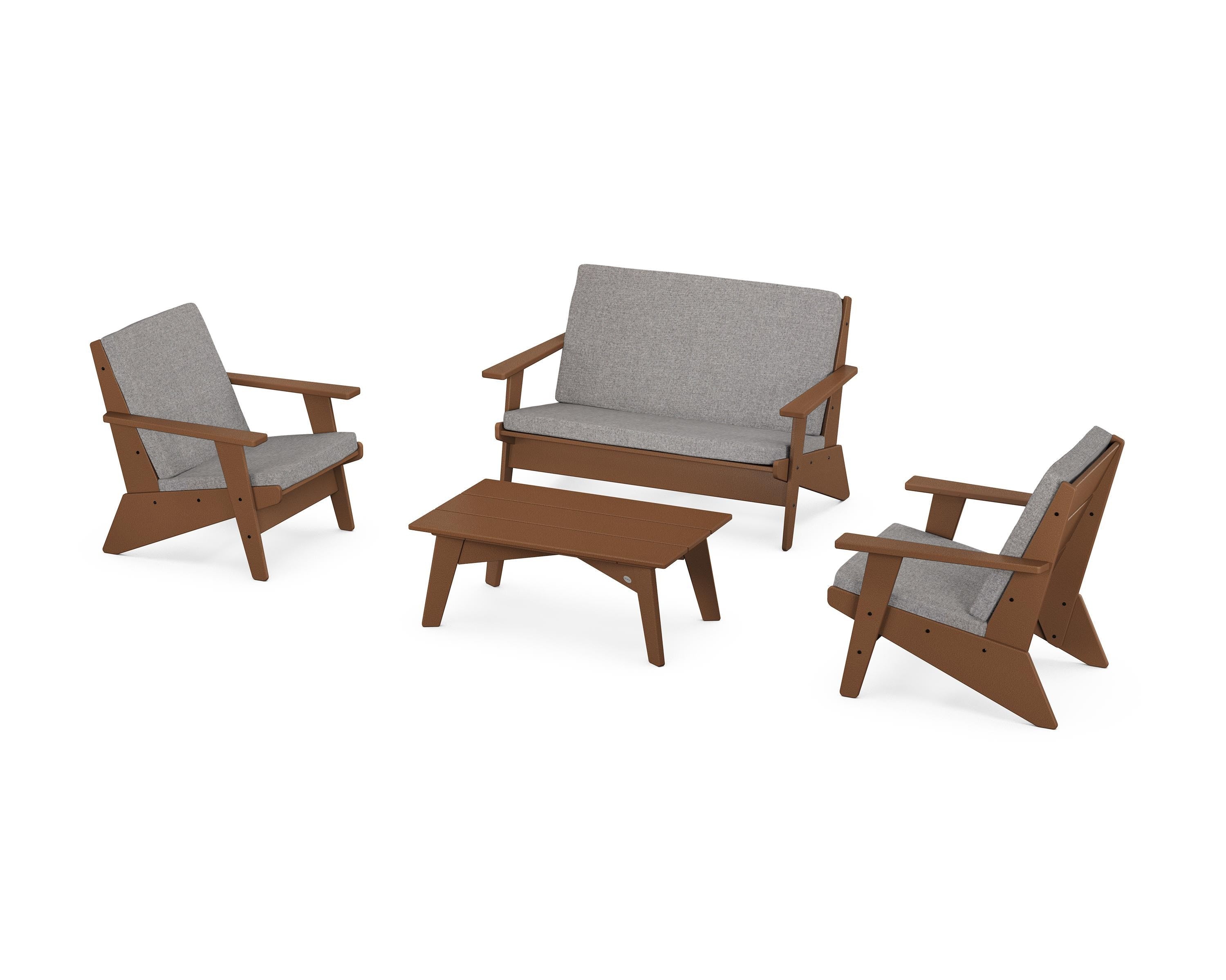 POLYWOOD® Riviera Modern Lounge 4-Piece Set in Teak / Grey Mist