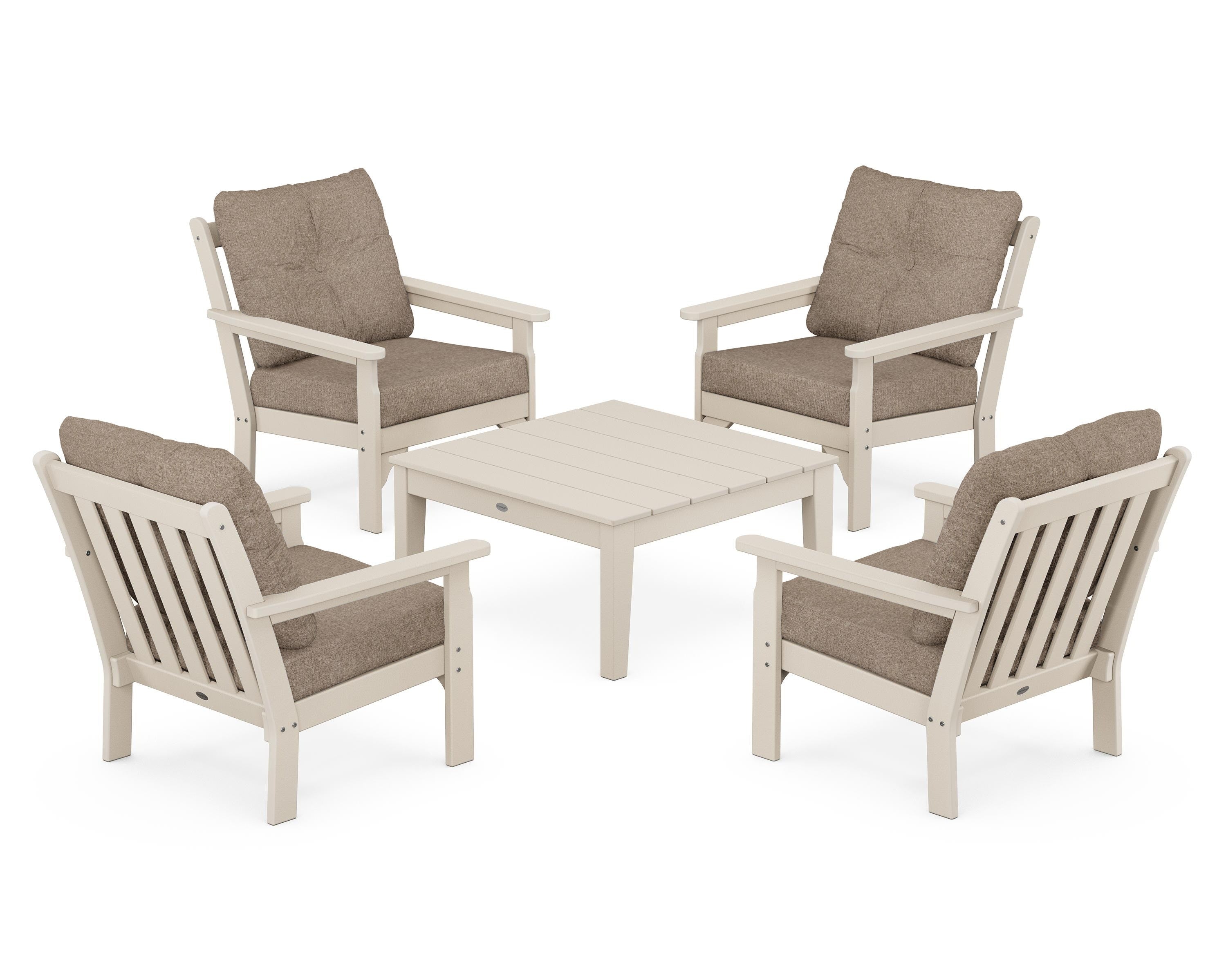 POLYWOOD® Vineyard 5-Piece Deep Seating Conversation Set in Sand / Spiced Burlap