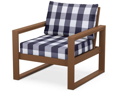 POLYWOOD® EDGE Club Chair in Teak / Buffalo Plaid Navy