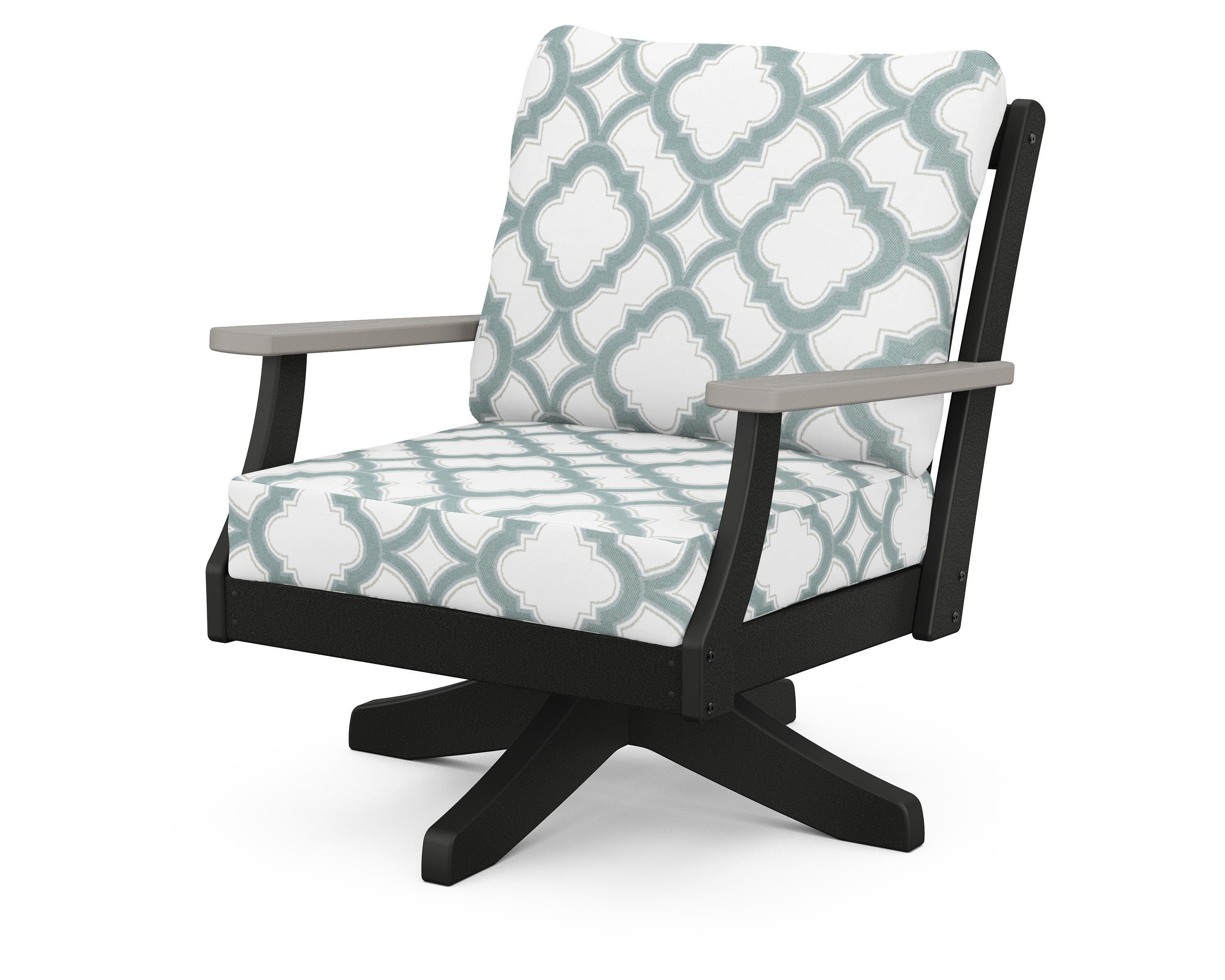POLYWOOD® Braxton Deep Seating Swivel Chair in Black / Driftwood / Trellis Glacier Spa