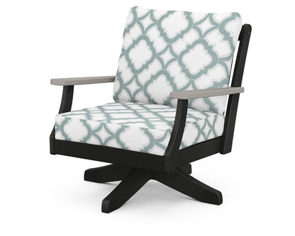 POLYWOOD® Braxton Deep Seating Swivel Chair in Black / Driftwood / Trellis Glacier Spa