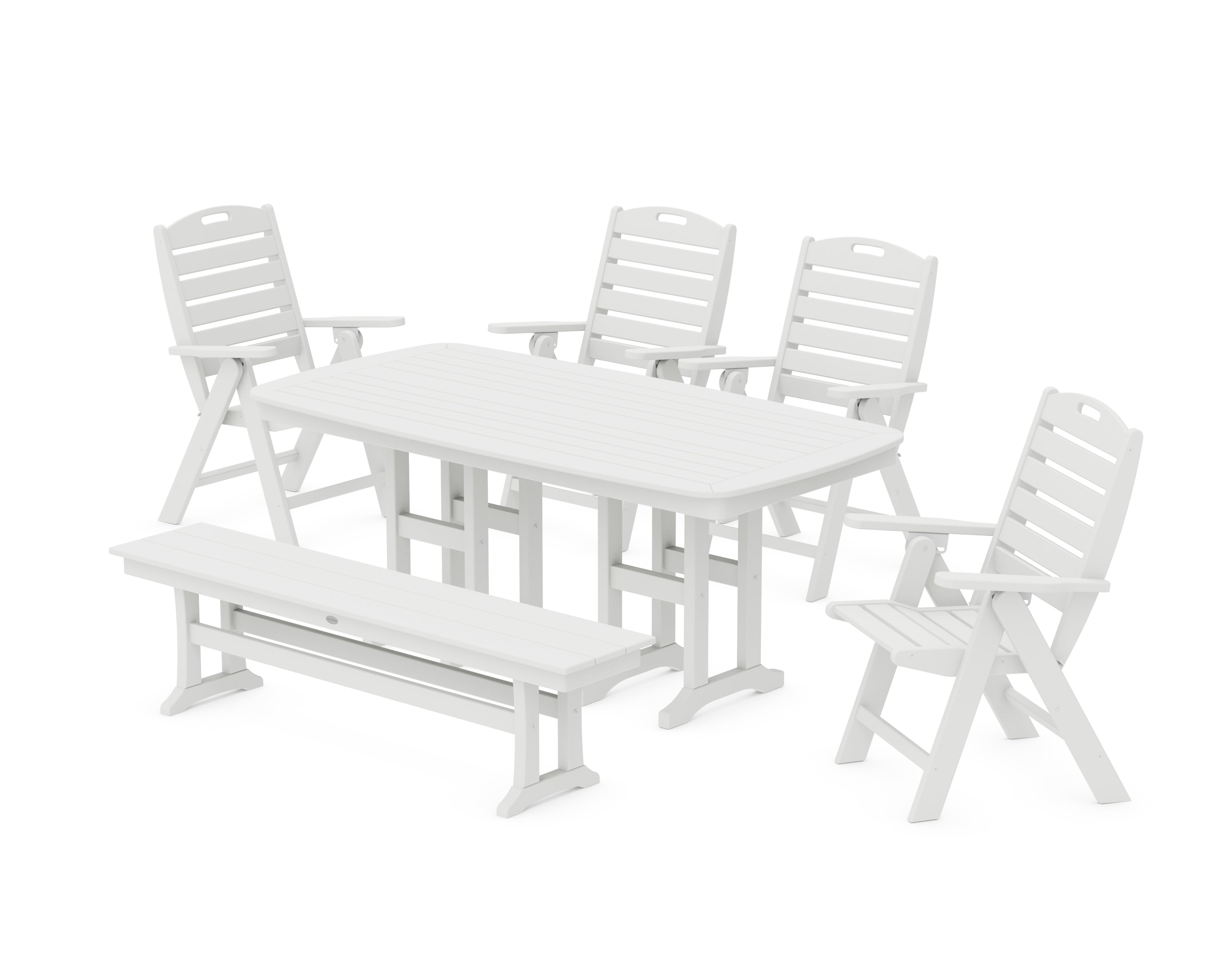 POLYWOOD® Nautical Highback 6-Piece Dining Set with Bench in White