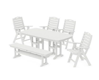 POLYWOOD® Nautical Highback 6-Piece Dining Set with Bench in White