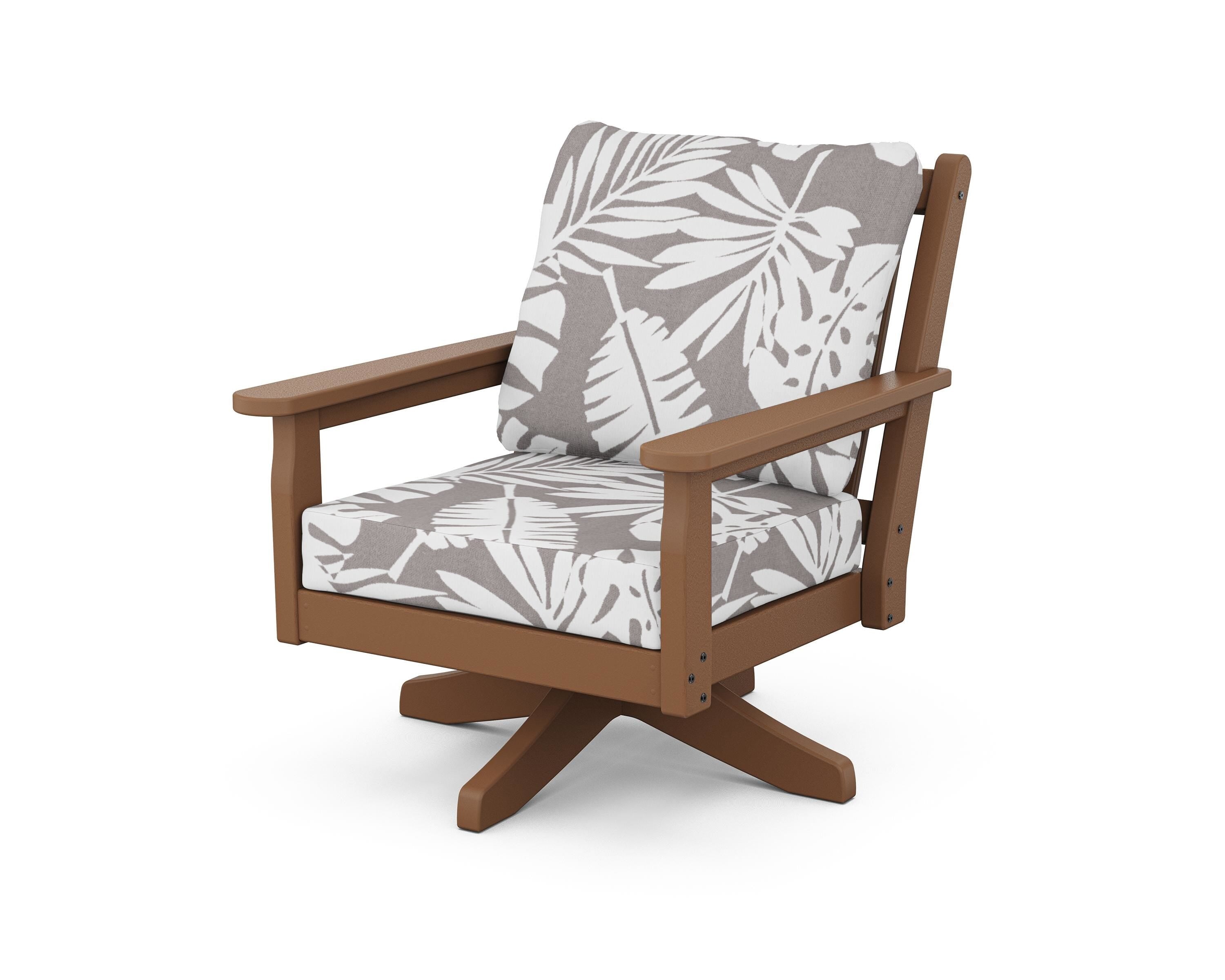 POLYWOOD® Chippendale Deep Seating Swivel Chair in Teak / Leaf Grey Mist