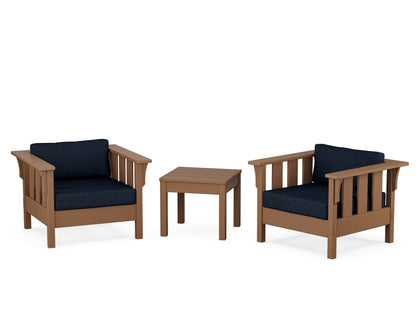 Martha Stewart by POLYWOOD® Acadia 3-Piece Deep Seating Set in Teak / Marine Indigo