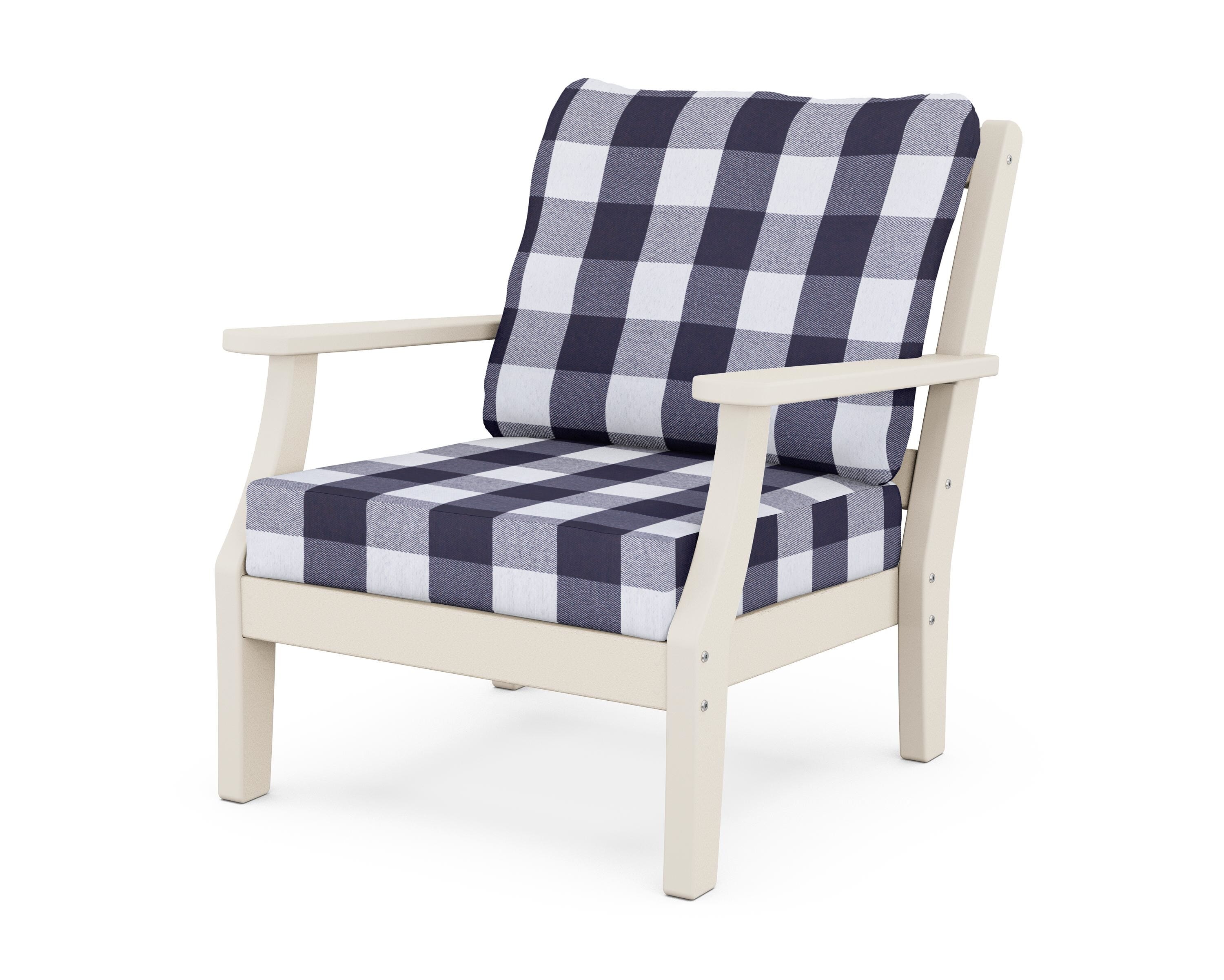 Martha Stewart by POLYWOOD® Chinoiserie Deep Seating Chair in Sand / Buffalo Plaid Navy