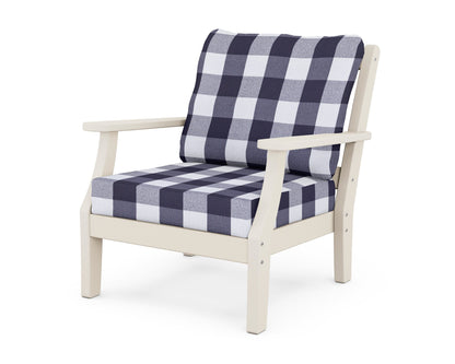 Martha Stewart by POLYWOOD® Chinoiserie Deep Seating Chair in Sand / Buffalo Plaid Navy