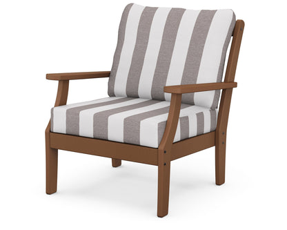 POLYWOOD® Braxton Deep Seating Chair in Teak / Cabana Stripe Grey Mist