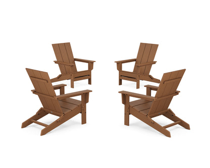POLYWOOD® 4-Piece Modern Studio Folding Adirondack Chair Conversation Set in Teak