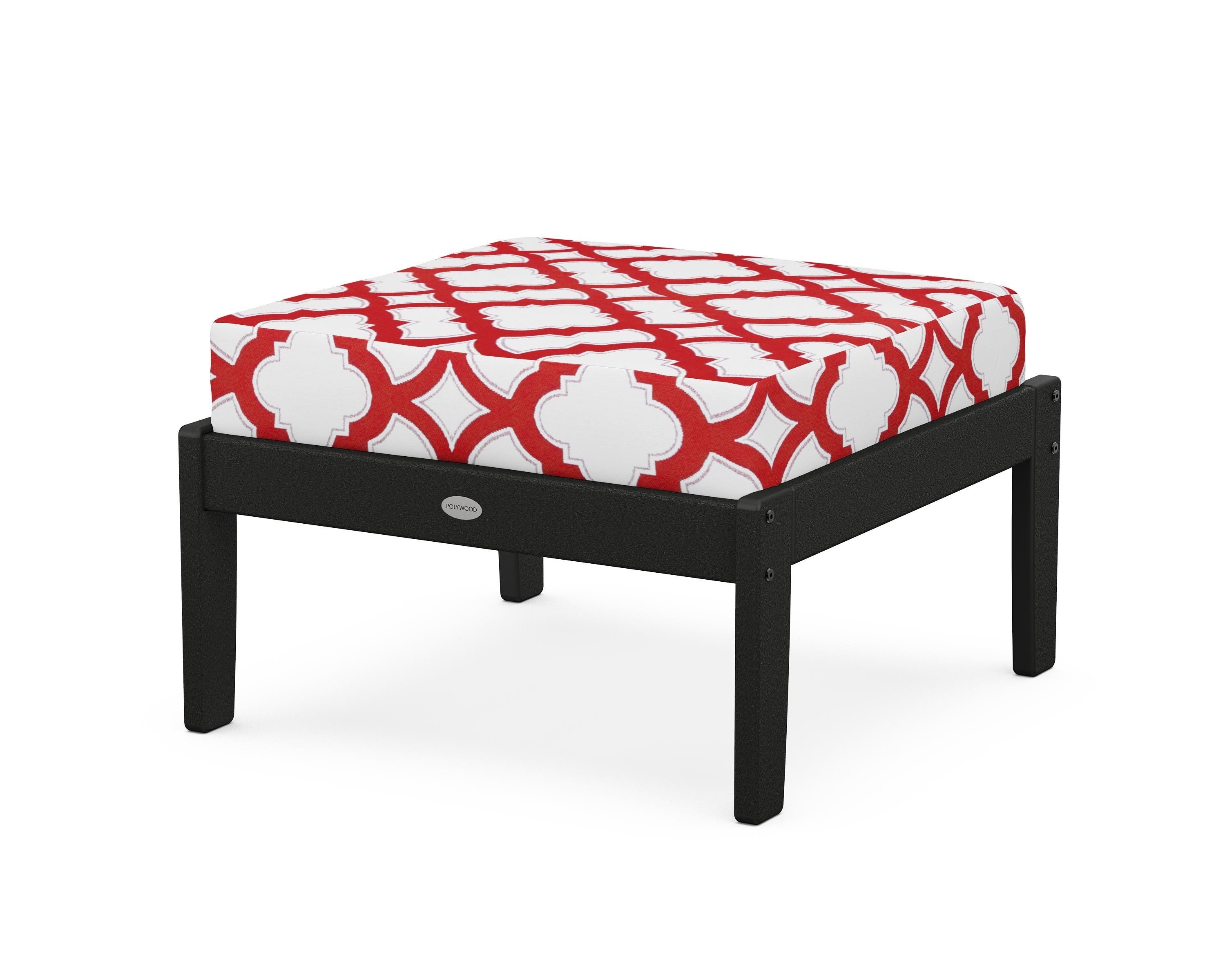 POLYWOOD® Braxton Deep Seating Ottoman in Black / Trellis Crimson