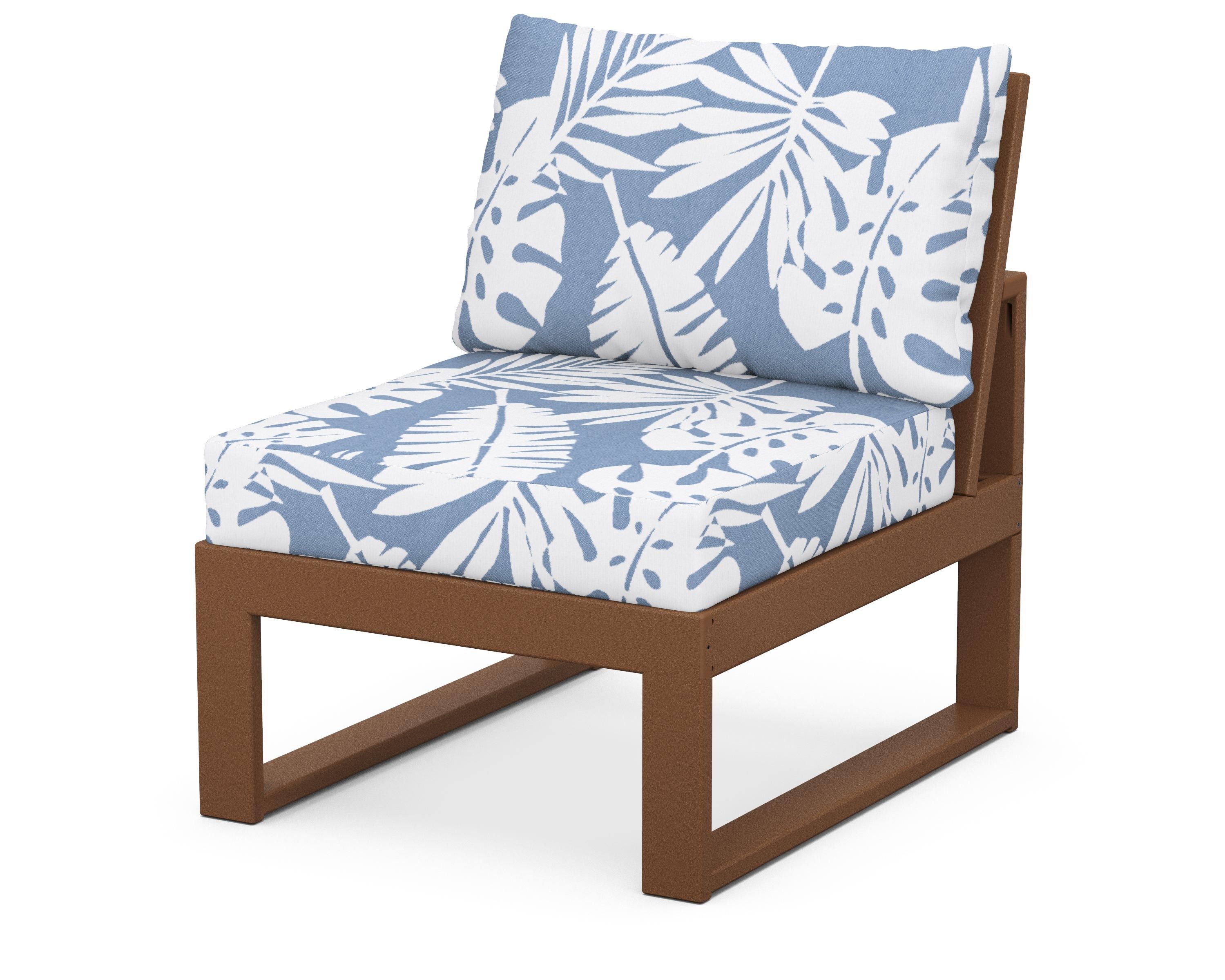 Unbranded Modular Armless Chair in Teak / Leaf Sky Blue