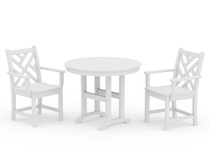 POLYWOOD® Chippendale 3-Piece Round Dining Set in White