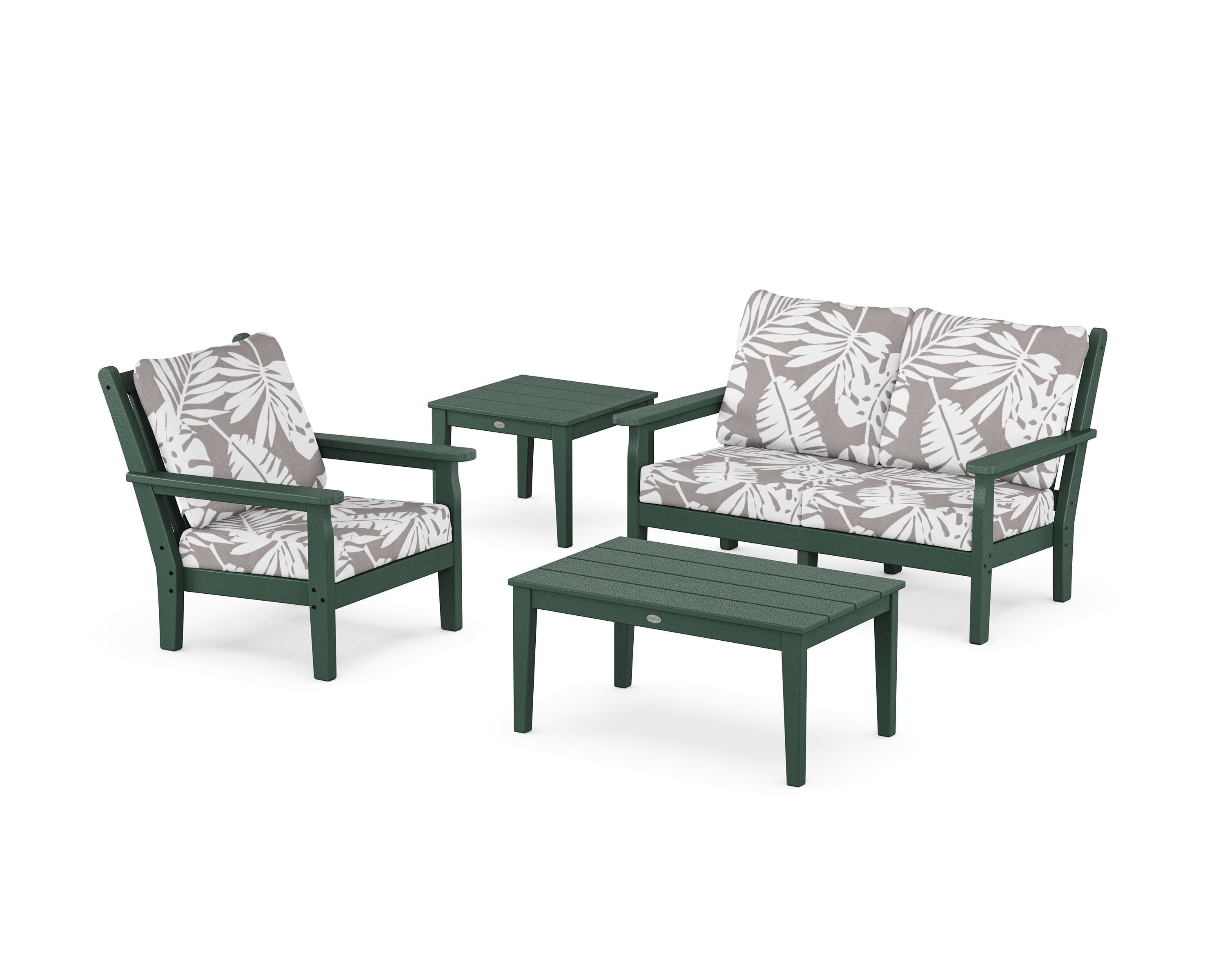 POLYWOOD® Chippendale 4-Piece Deep Seating Set in Green / Leaf Grey Mist