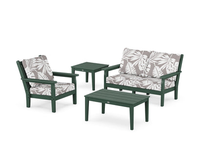 POLYWOOD® Chippendale 4-Piece Deep Seating Set in Green / Leaf Grey Mist