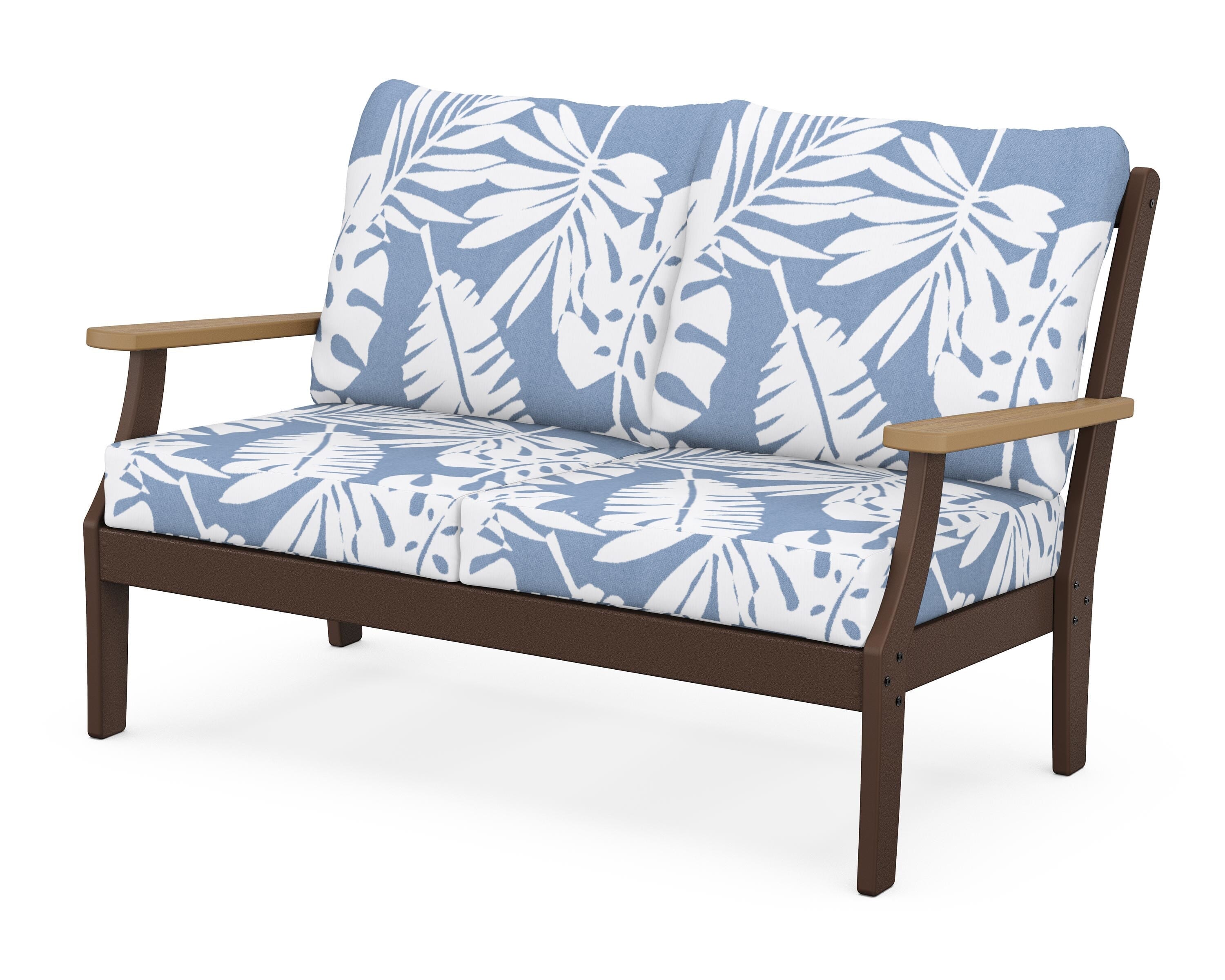 POLYWOOD® Braxton Deep Seating Loveseat in Mahogany / Natural / Leaf Sky Blue
